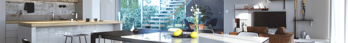 example of rendering output from V-Ray showing a modern kitchen